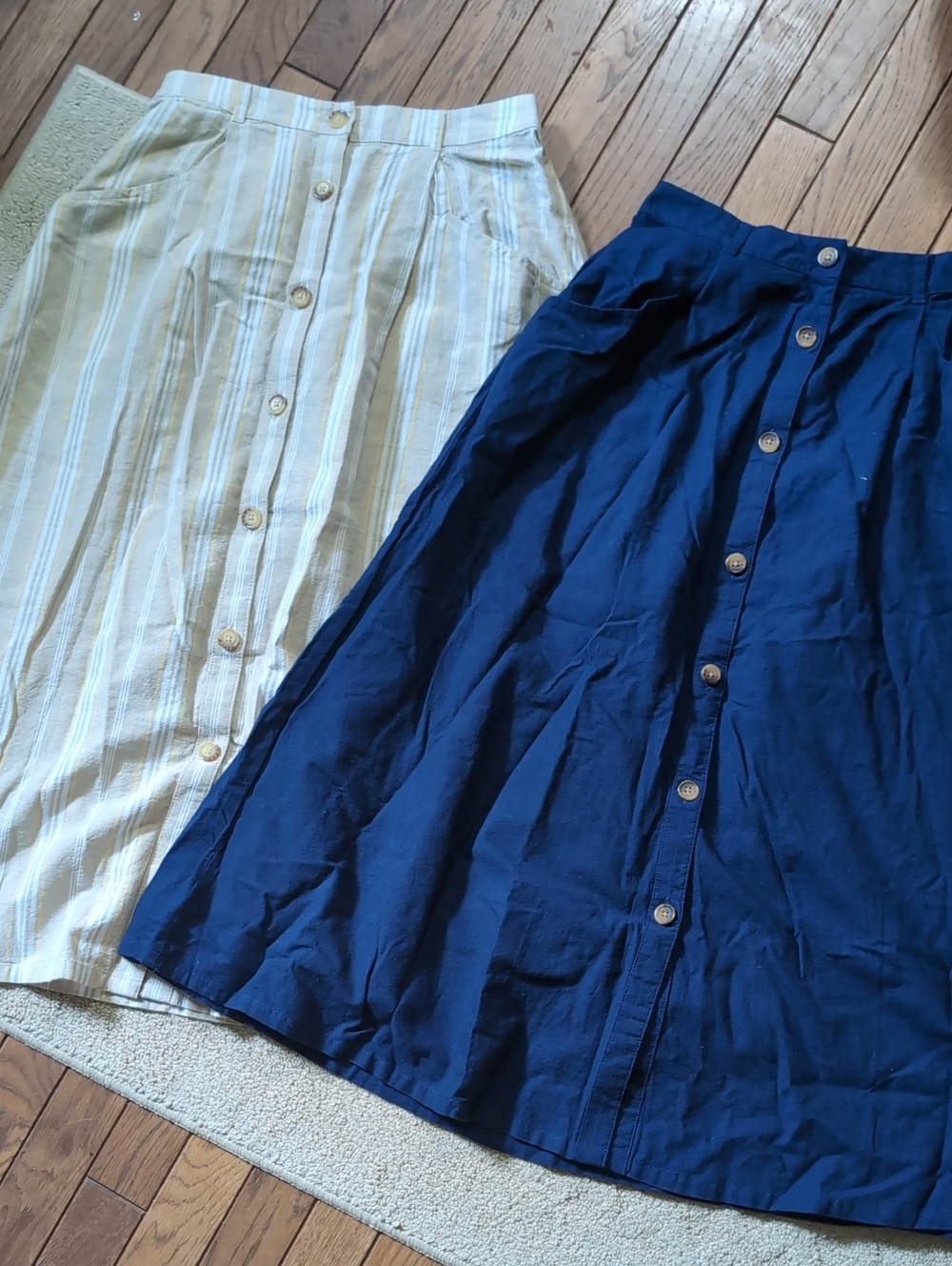 Bundle 2 St. John’s Bay Button-Front A-Line Skirt Duo in Navy and Cream Stripe